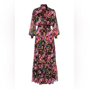 MISA Daphne Long Sleeve Dress In
Flora Groove Print Brown Pink Floral Sz Xs